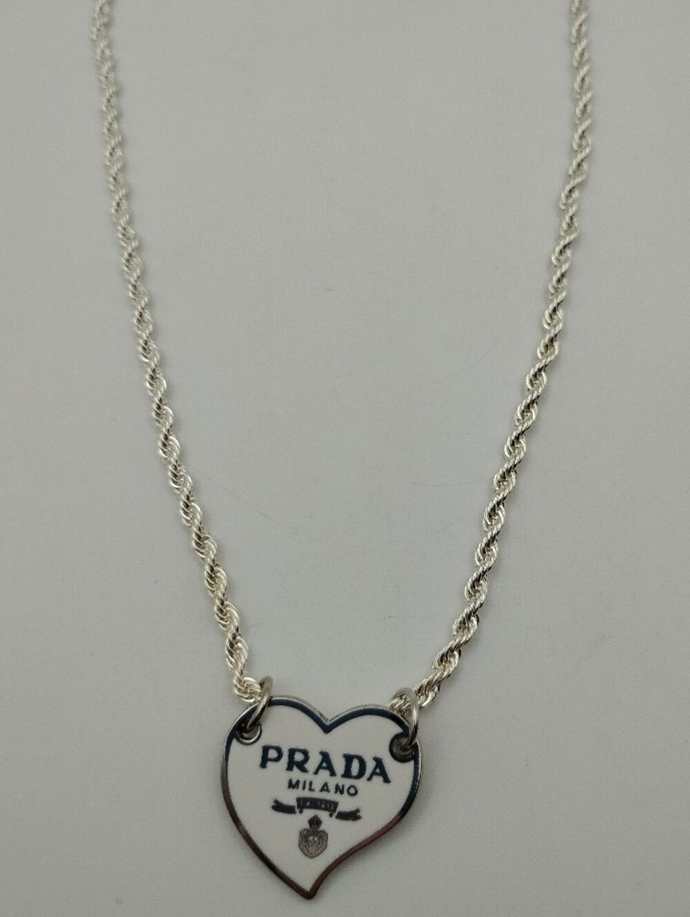Prada Milano Silver Heart Pendant Sterling Silver 925 Necklace AUTHENTIC CHARM